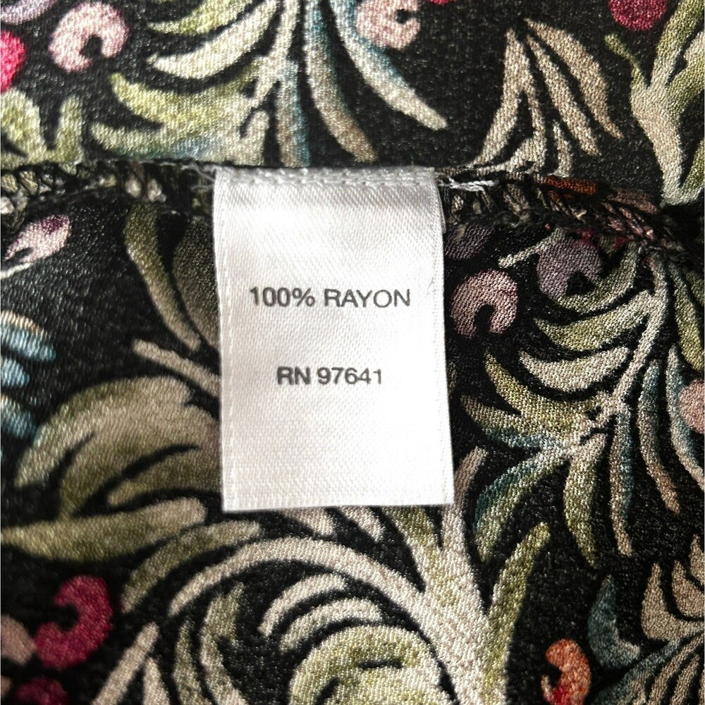 J Jill Pullover Tunic Top M Black Floral Peplum Long Sleeves Purple Green White - Picture 7 of 9